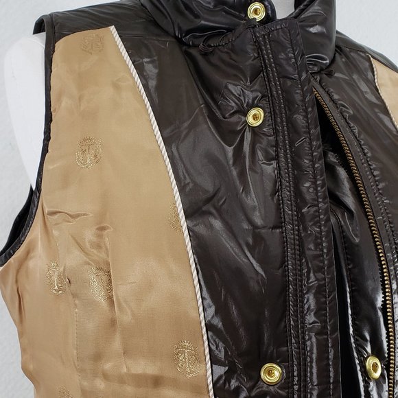 Talbots Dark Brown Fitted Quilted Vest Gold Zipper, Small, Like New - Picture 8 of 13